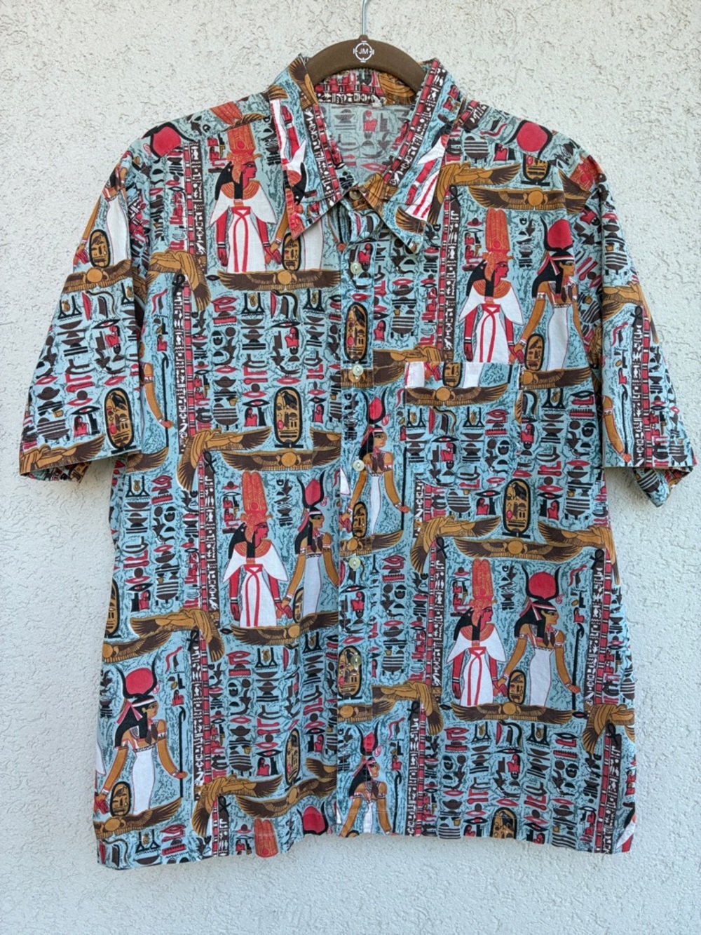 Men's Egyptian Motif Short-Sleeve button up collared Shirt - Multi-Color